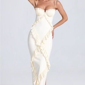 Kuzami Oh Polly ivory ruffle trim maxi